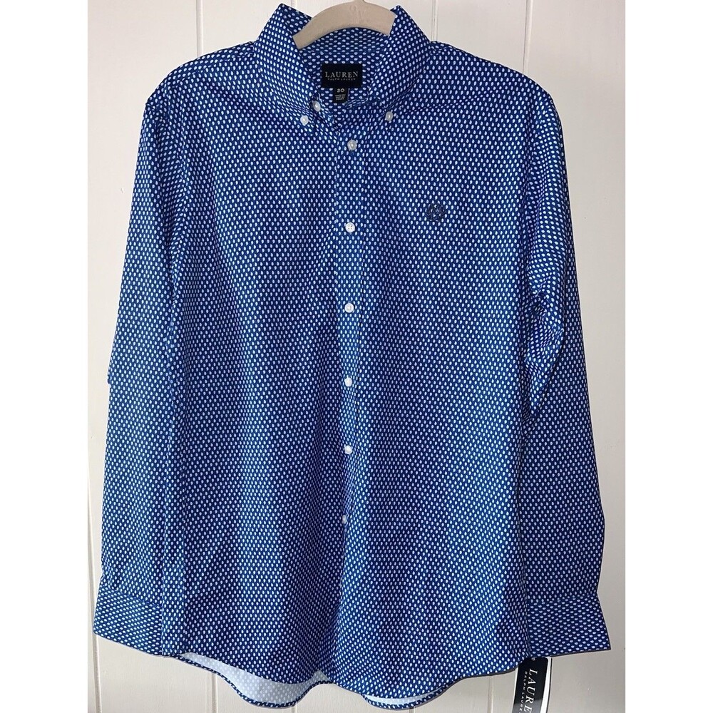Boys Lauren Ralph Lauren Long Sleeve Button Down Shirt Blue Print Size 20